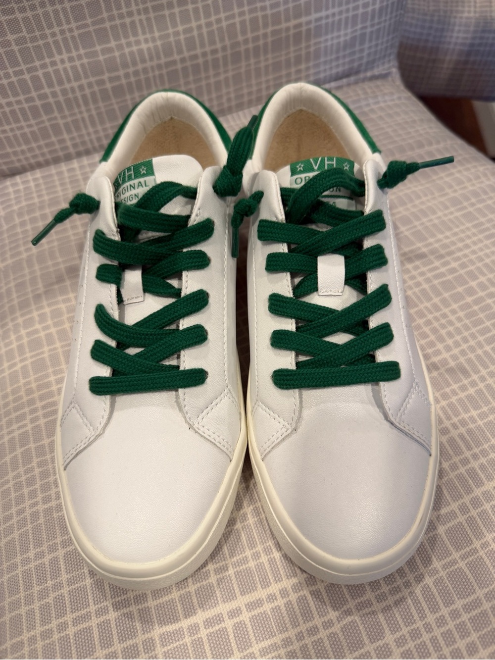 Vintage Havana White Leather Sneakers with Green Accents, never worn